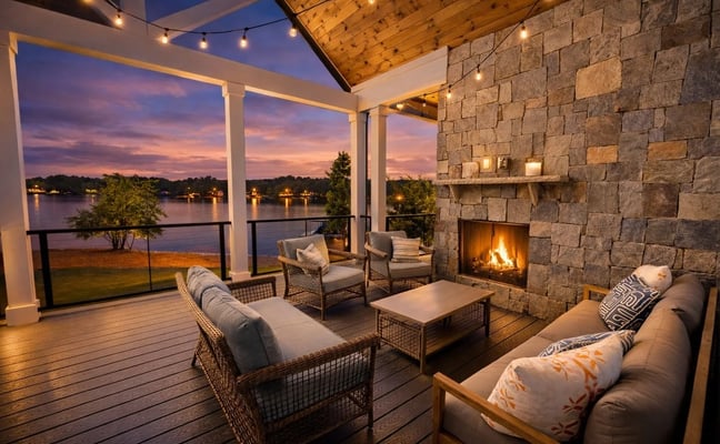 Couple relaxing on wooden staircase outdoors
